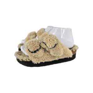 Papillio Birkenstock Arizona Big Buckle Slide Size 37 Beige Genuine Shearling